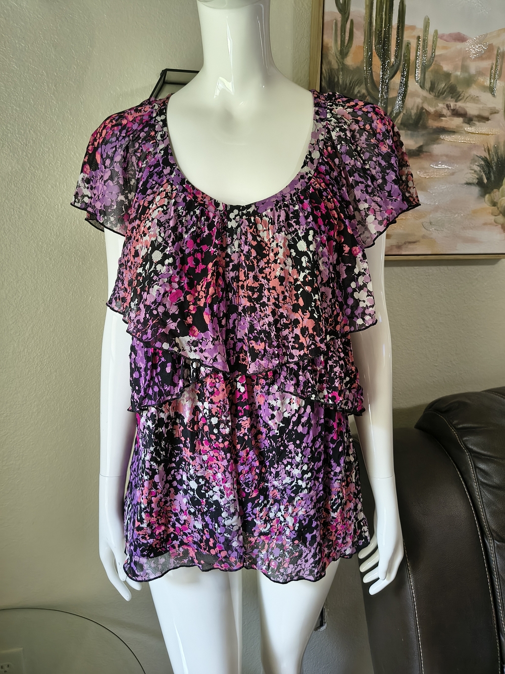 Apt. 9 Floral Tiered Ruffle Blouse Flutter Sleeve Top